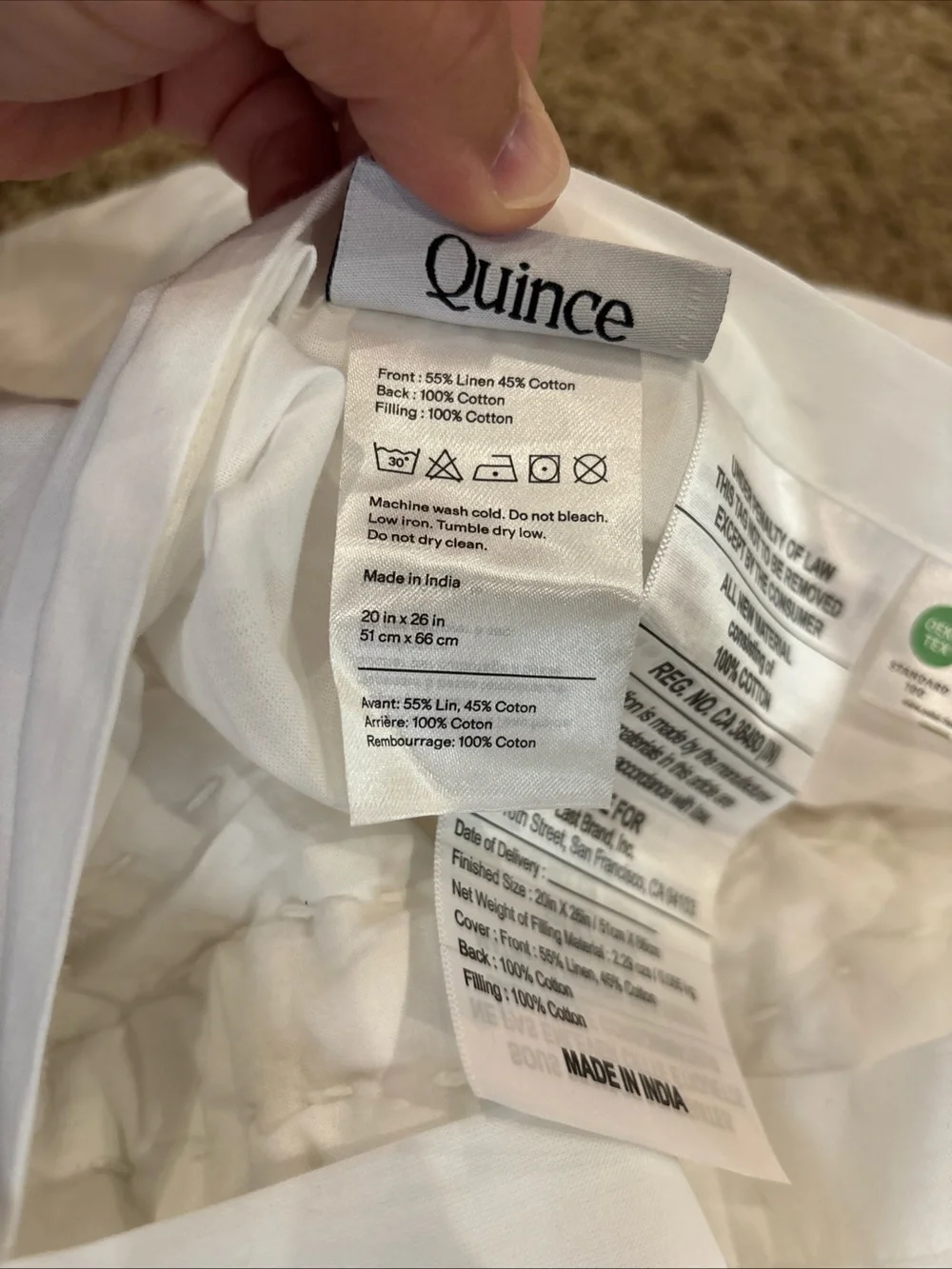 Quince European Linen Cotton Stitch Quilt Set Full/Queen White